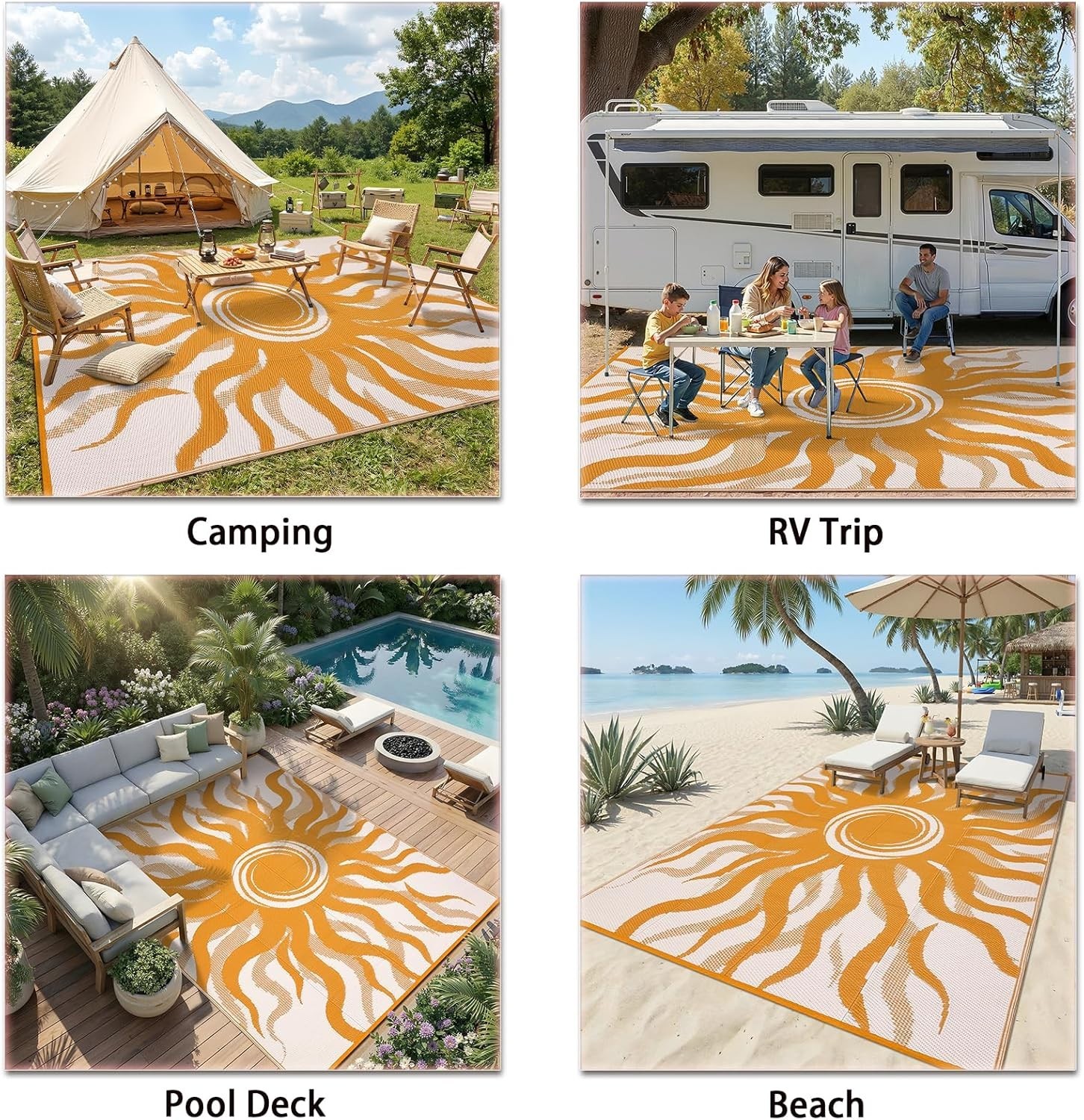 Outdoor Plastic Straw Rug 8×10 Waterproof Reversible Patio Camping Carpet Mats