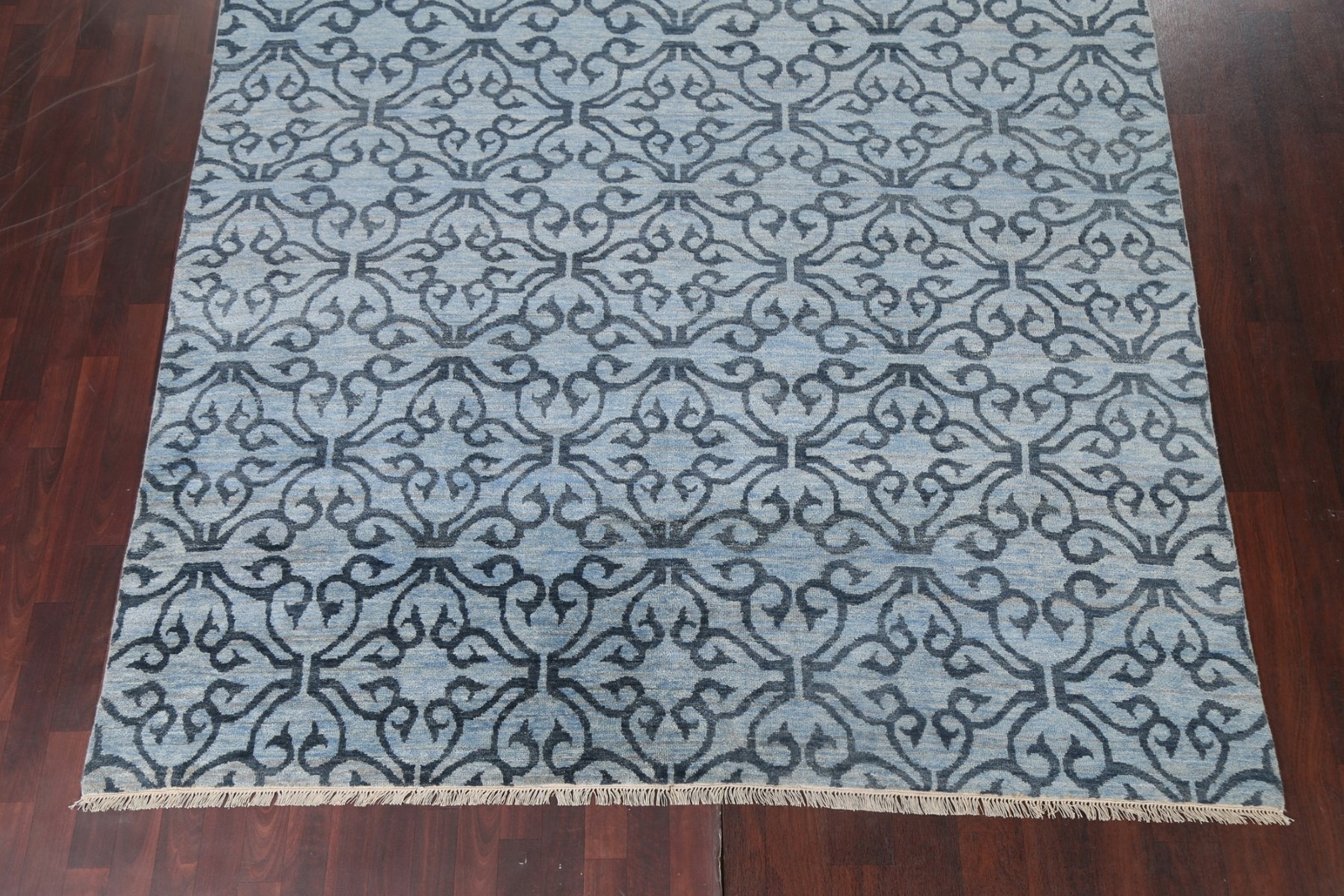 Blue Geometric Art & Craft Contemporary 8×9 Area Rug Plush Wool Handmade Carpet