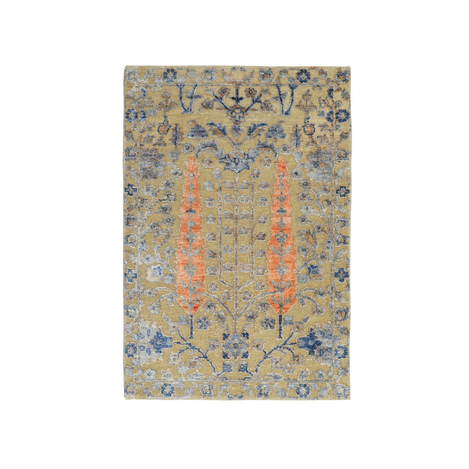 2’1″ x 3′ Cypress Tree Design Silk With Textured Wool Hand Knotted Rug R58177