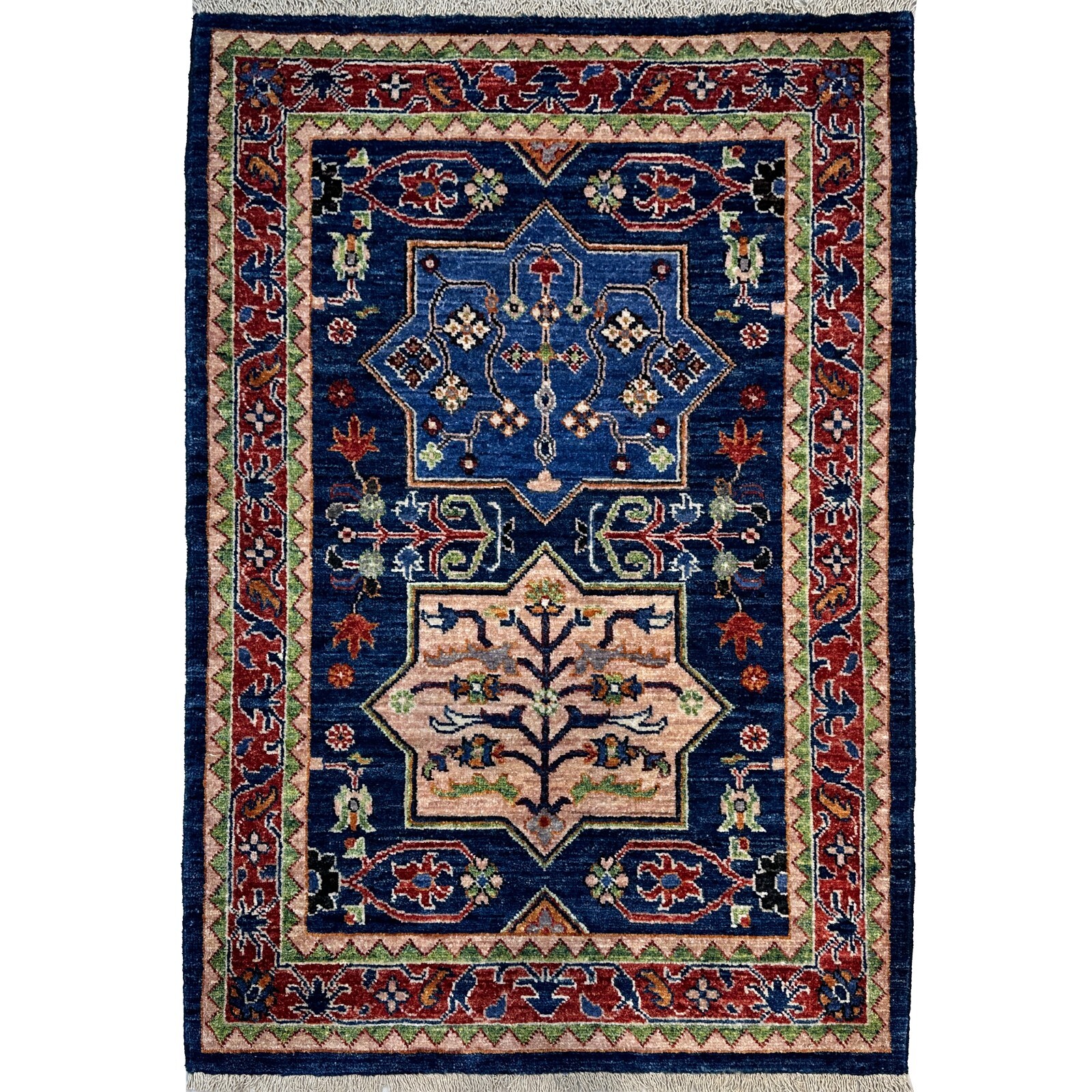 Handmade (2’9″ x 4’0″) Blue Afghan Tribal Veg Dye Wool Rug for Kitchen Bedroom