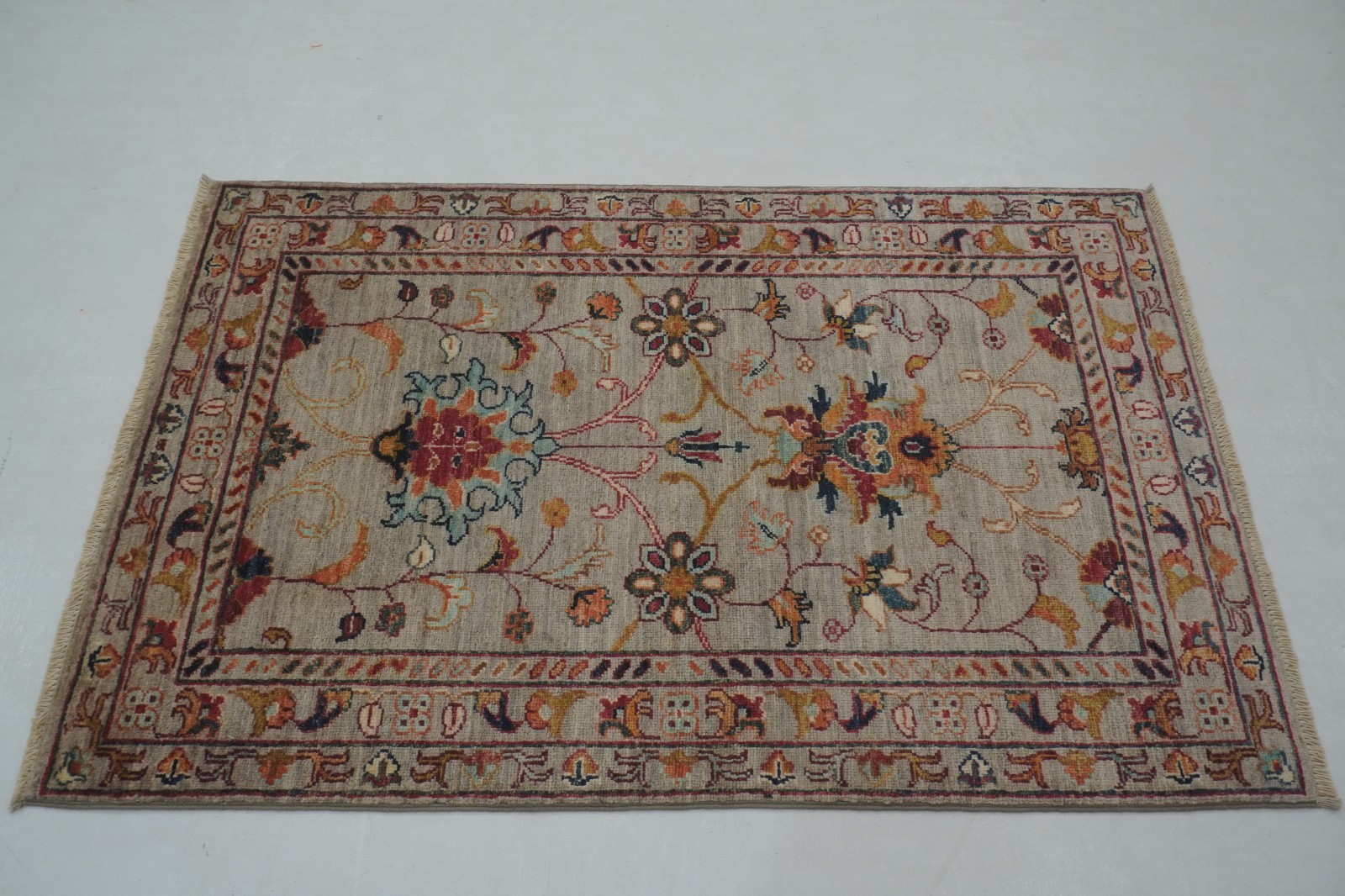 3×4 ft Gray Waziri Afghan Hand Knotted Tribal Small Area Rug