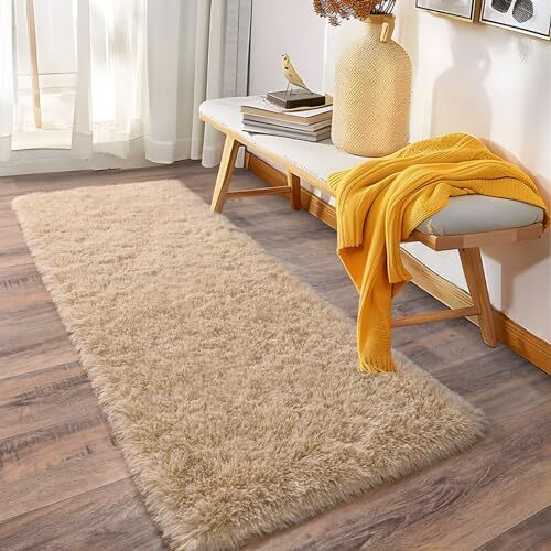 Soft Runner Rugs for Bedroom Hallways, 2×6 Fluffy Shag 2×6 Feet(1 pc) Beige
