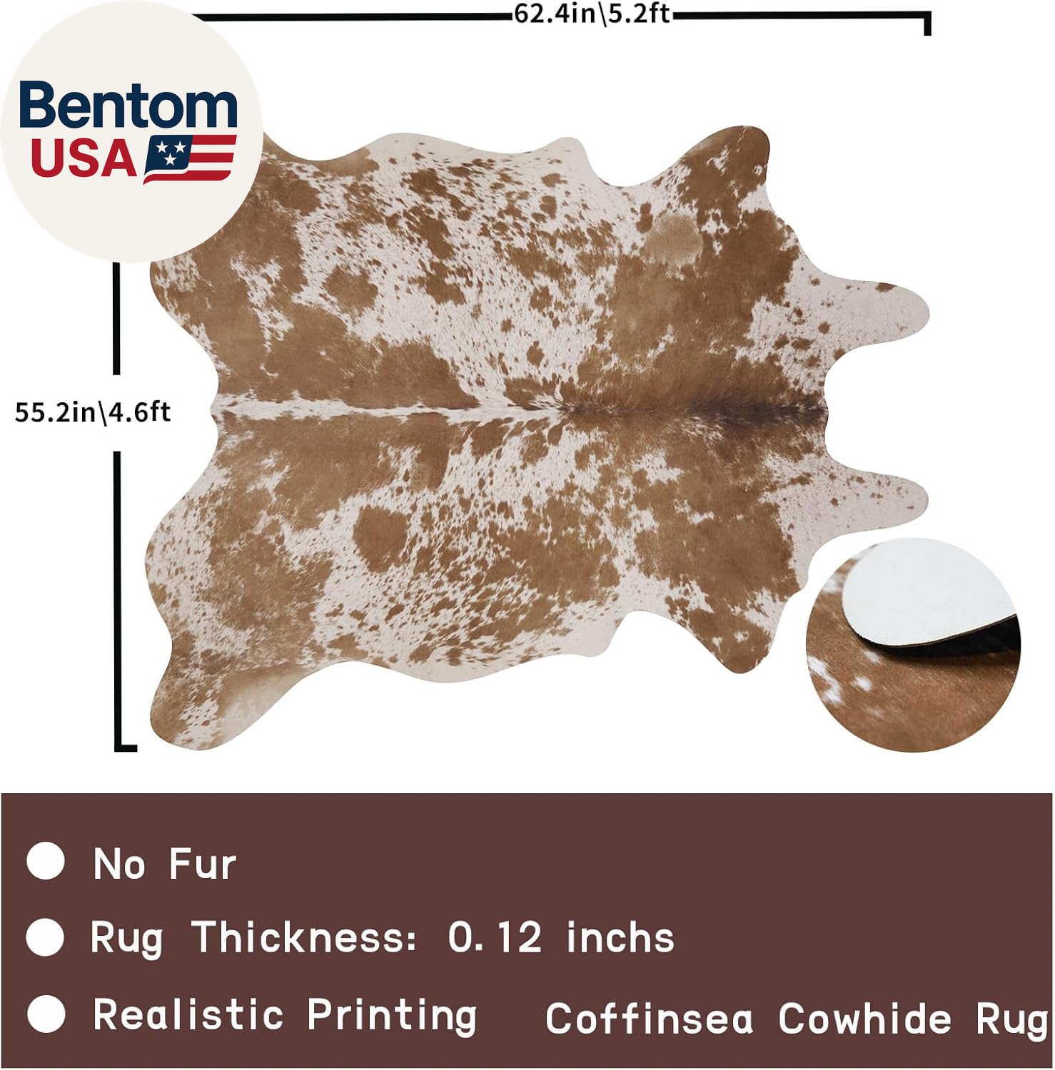 Faux Cowhide Rug 4.6X5.2 Ft Cow Hide Faux Cowhide for Living Room Bedroom Dining