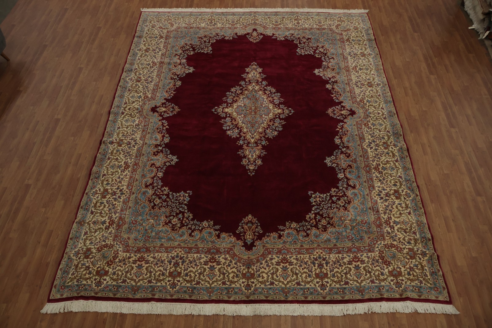 Classic Burgundy Palace Size Rug 12×16 Wool Hand-made Medallion Vintage Carpet