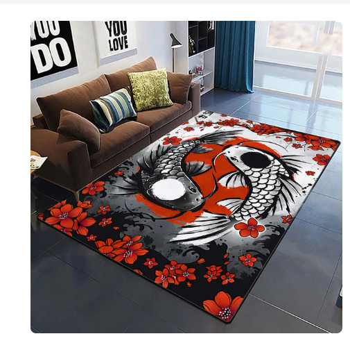 Japanese Ying Yang Koi Fish Rug 80 x 160cm Japanese Flag Carpet