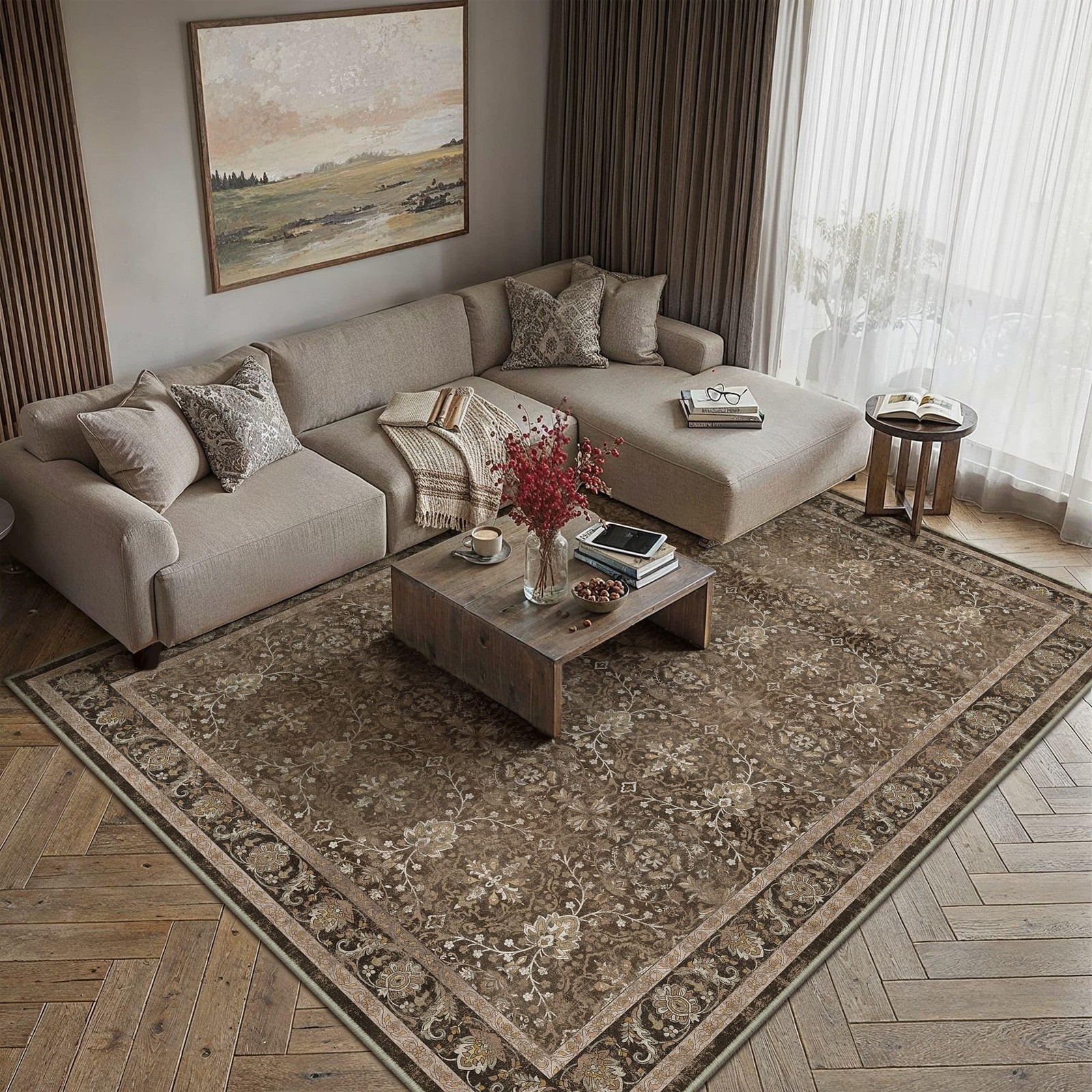 Brown 6×9 Washable Area Rugs for Living Room Bedroom Distressed Vintage Rug T…