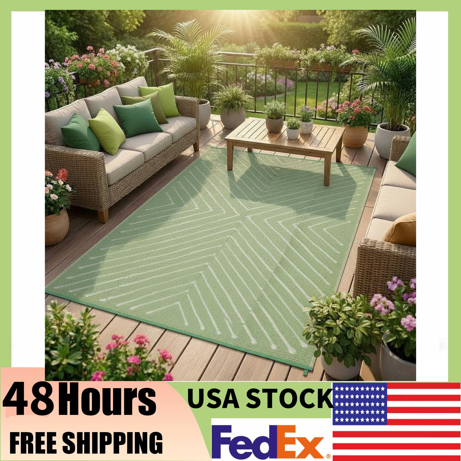 Foldable Outdoor Rug 5×8/6×9/8×10/9×12 FT Waterproof Patio Rugs Reversible Mat