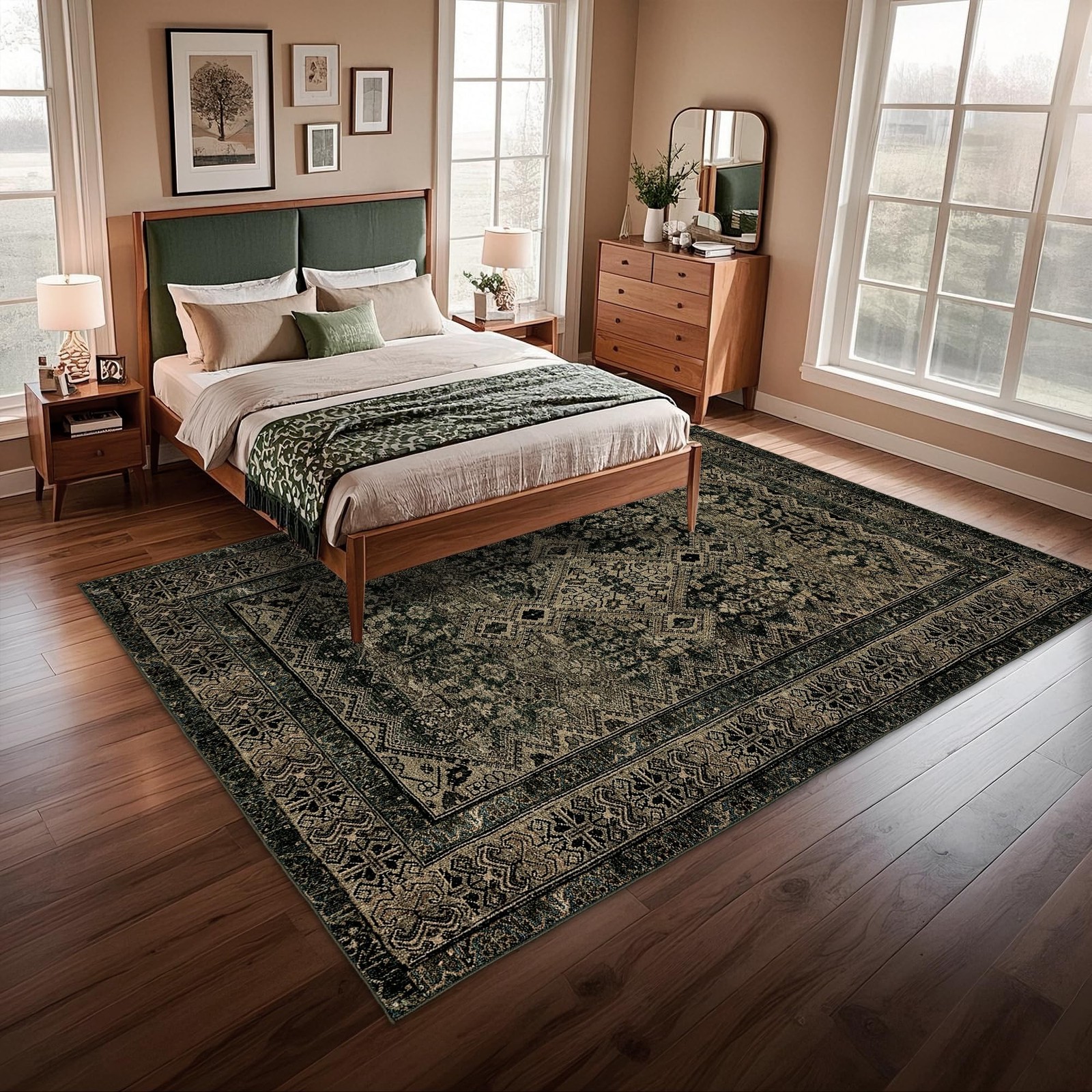 Luxcrest Boho Washable Area Rug 8×10 Dark Green