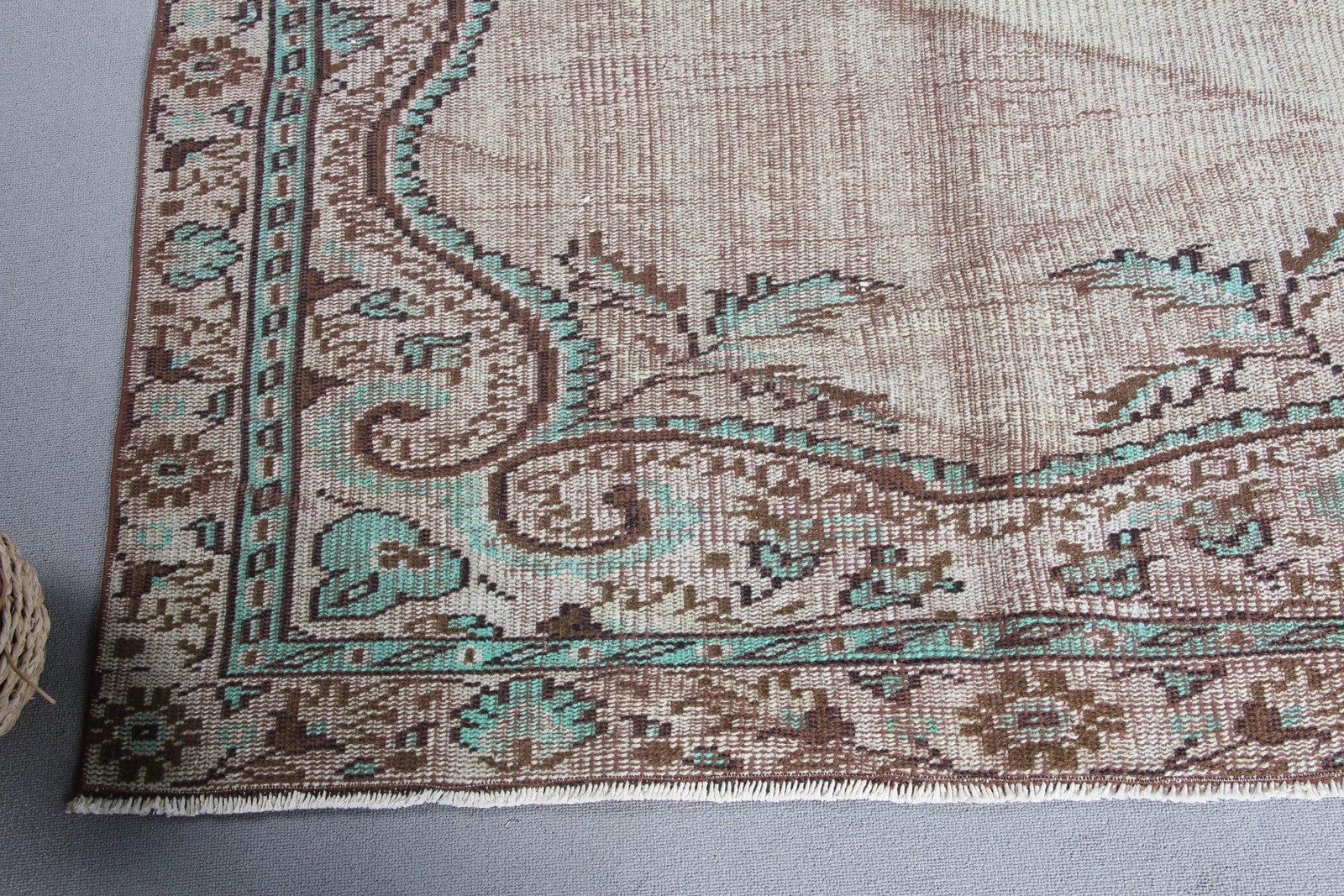 4,6×7,9 ft Rug, Vintage Turkish Rug, Beige Green Floral paisley Wool Rug