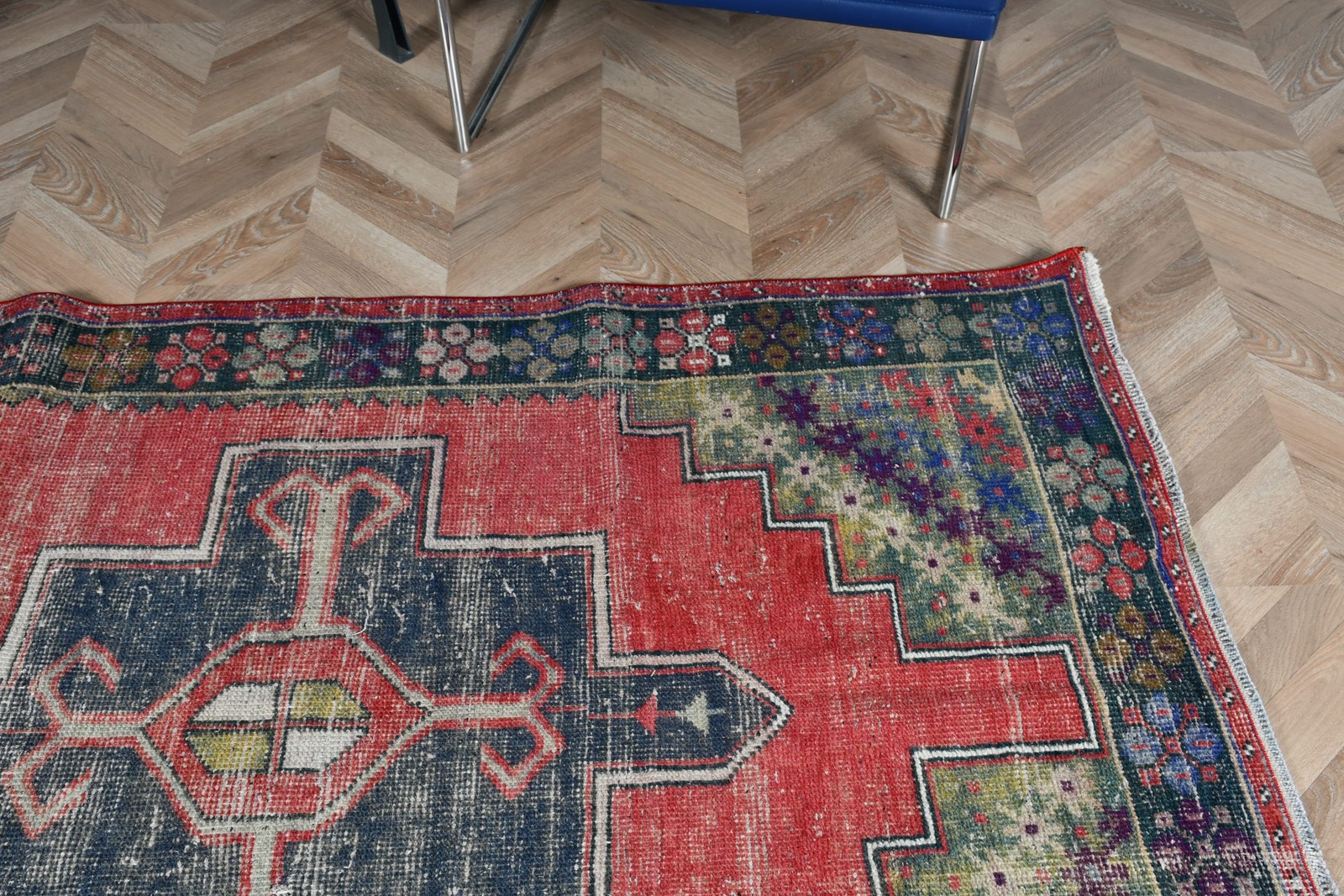 4,1×8,4 ft Vintage Rug, Red Floral Turkish Rug Wool