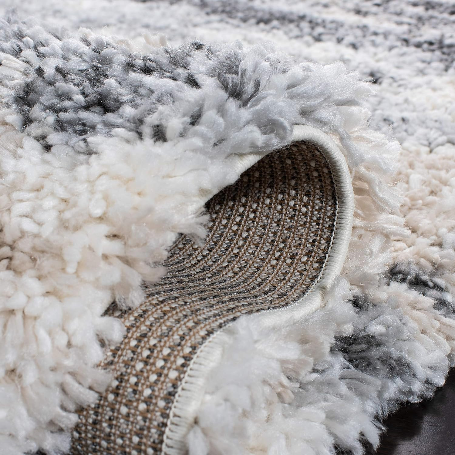 Fontana Shag 6’7″ Square Area Rug – Grey & Ivory, Plush, Non-Shedding