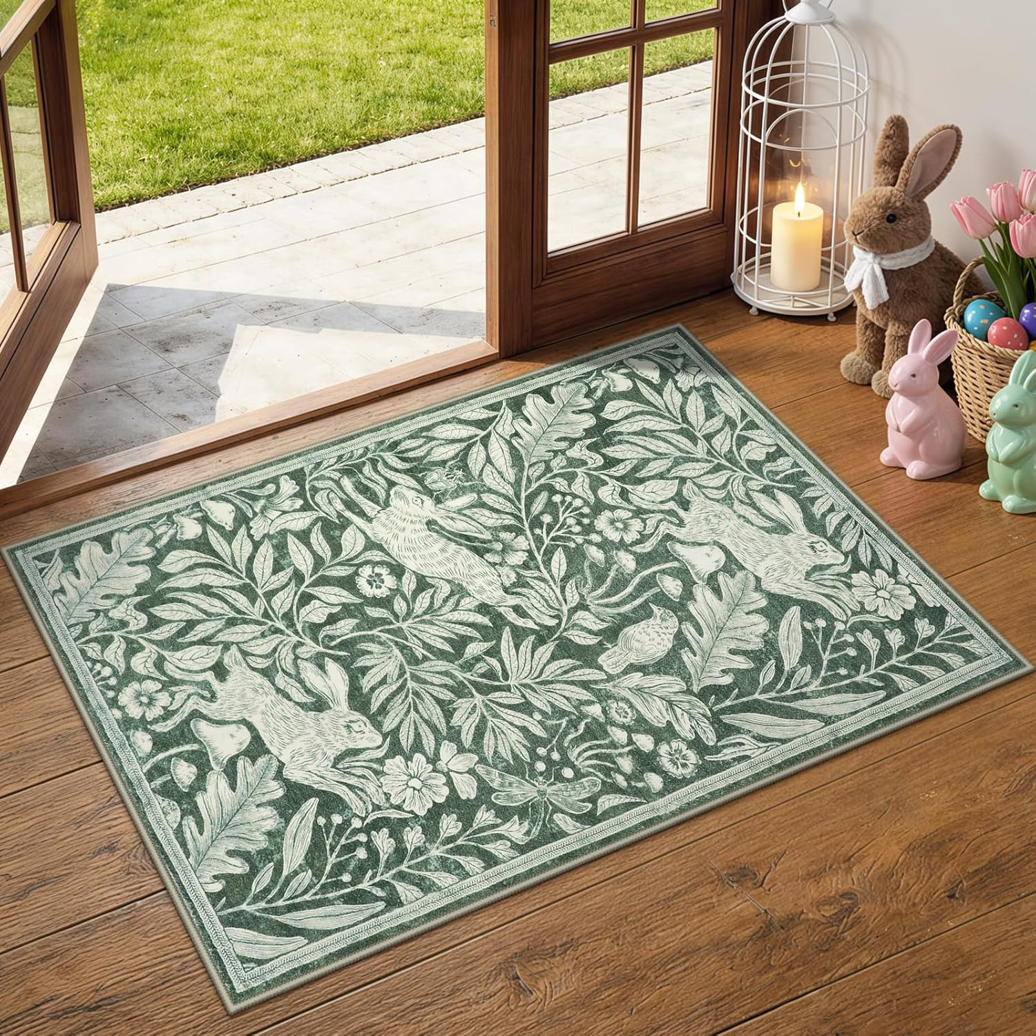 Nadine Forest Rabbit 2×3 Rugs for Entryway, Soft Animal Washable Easter Bathroom
