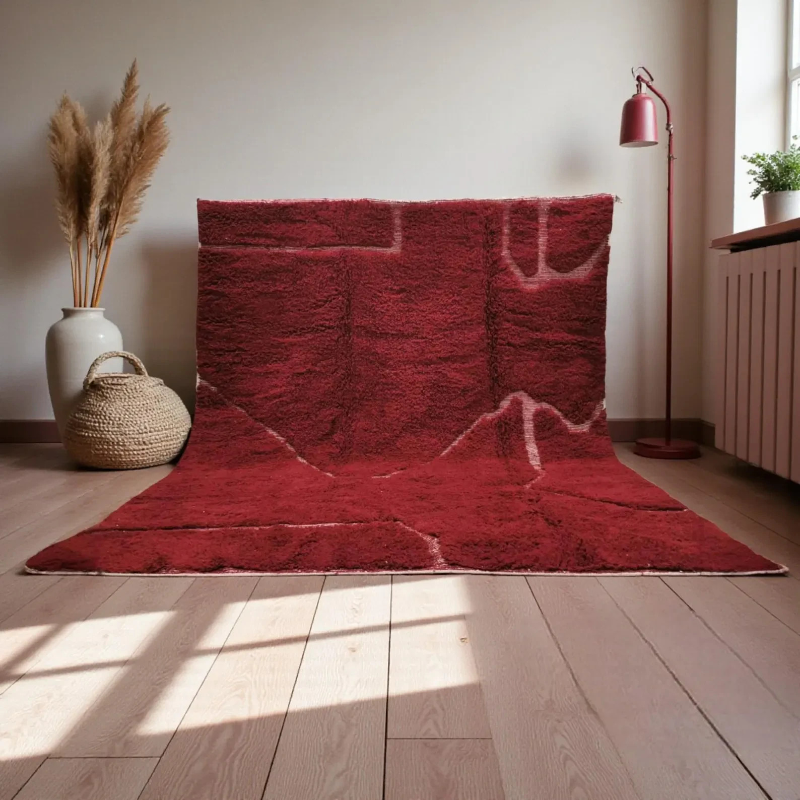 Deep Red Moroccan Rug – Handmade Wool Carpet, Berber Area Rug, Custom Boho Moroc