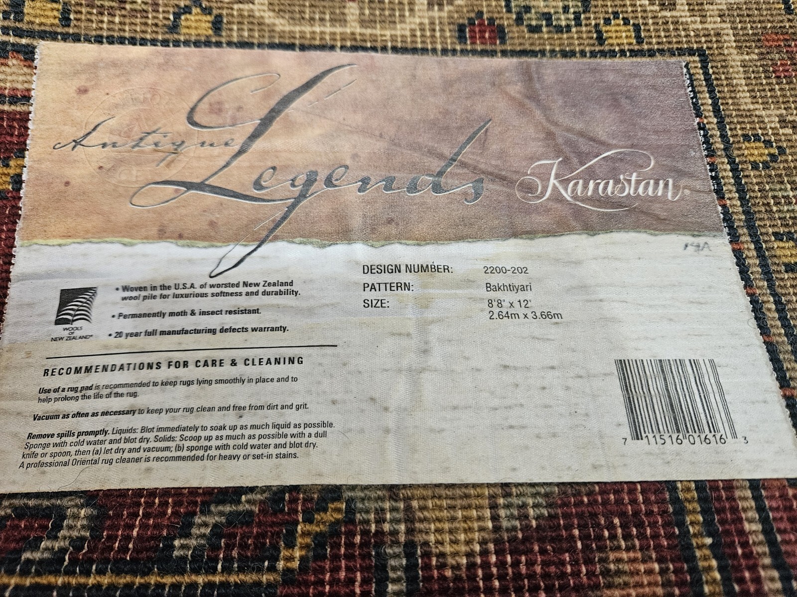 9×12 KARASTAN ANTIQUE LEGENDS BAKHTIYARI 2200 – 202 100% WOOL RUG EXCELLENT