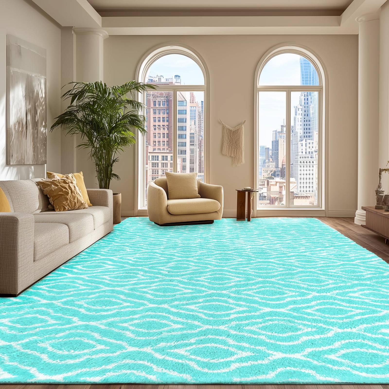 Large Area Rug 8×10 Green White Fluffy Shag 1.7-Inch Pile – Soft Non-Slip