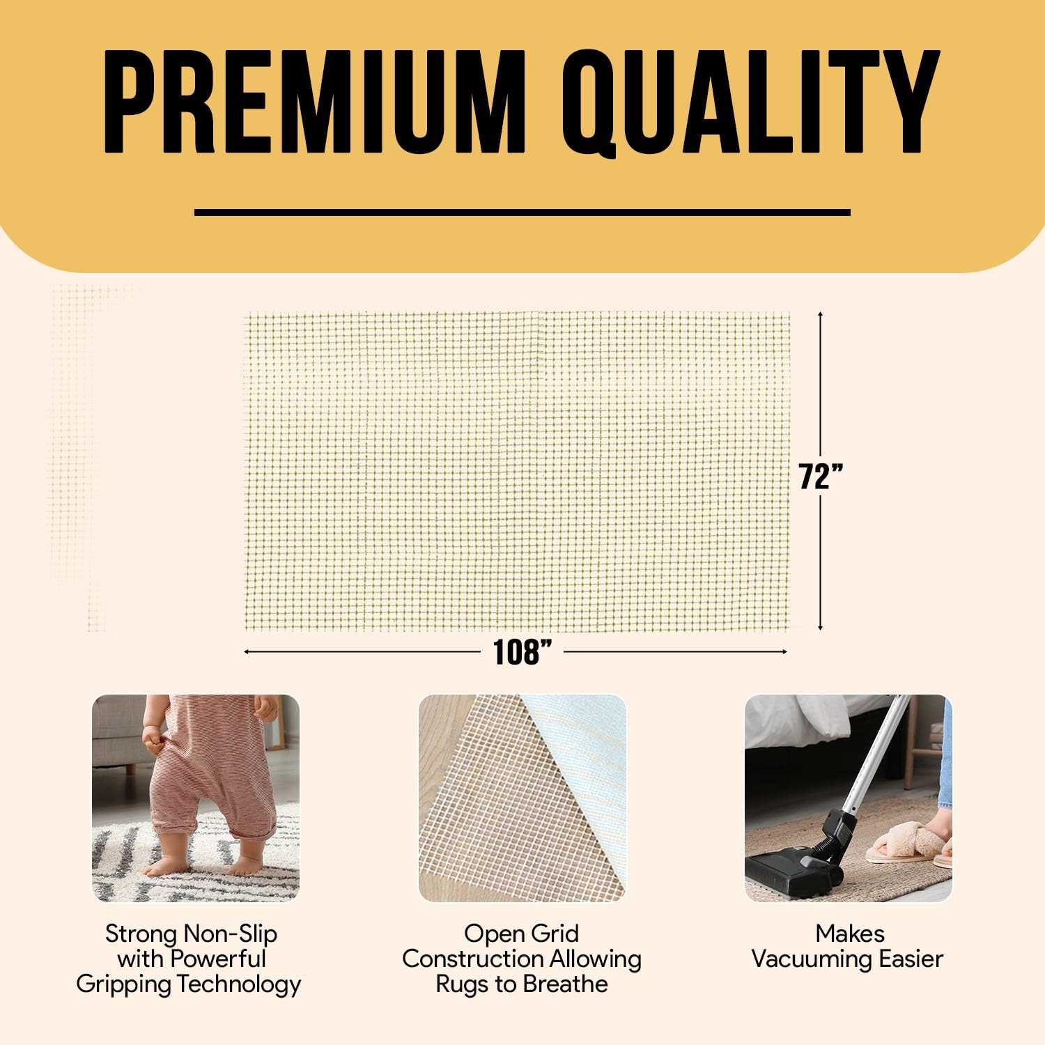 MAYSHINE Non-Slip Area Rug Pad Mat 6′ x 9′ (Rectangular), Cream White