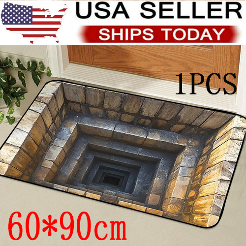 1PCS 3D Optical Illusion Brick Tunnel Doormat Non Slip Floor Rug