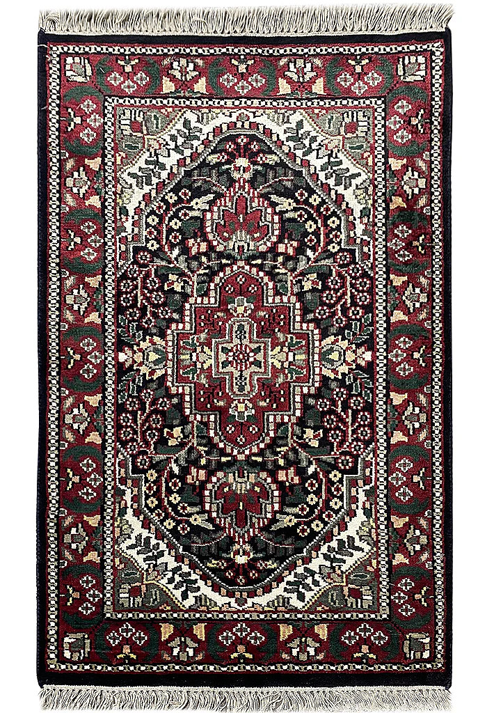 1.11 x 3 New Handmade Rug Black Bamboo Silk #F-6870