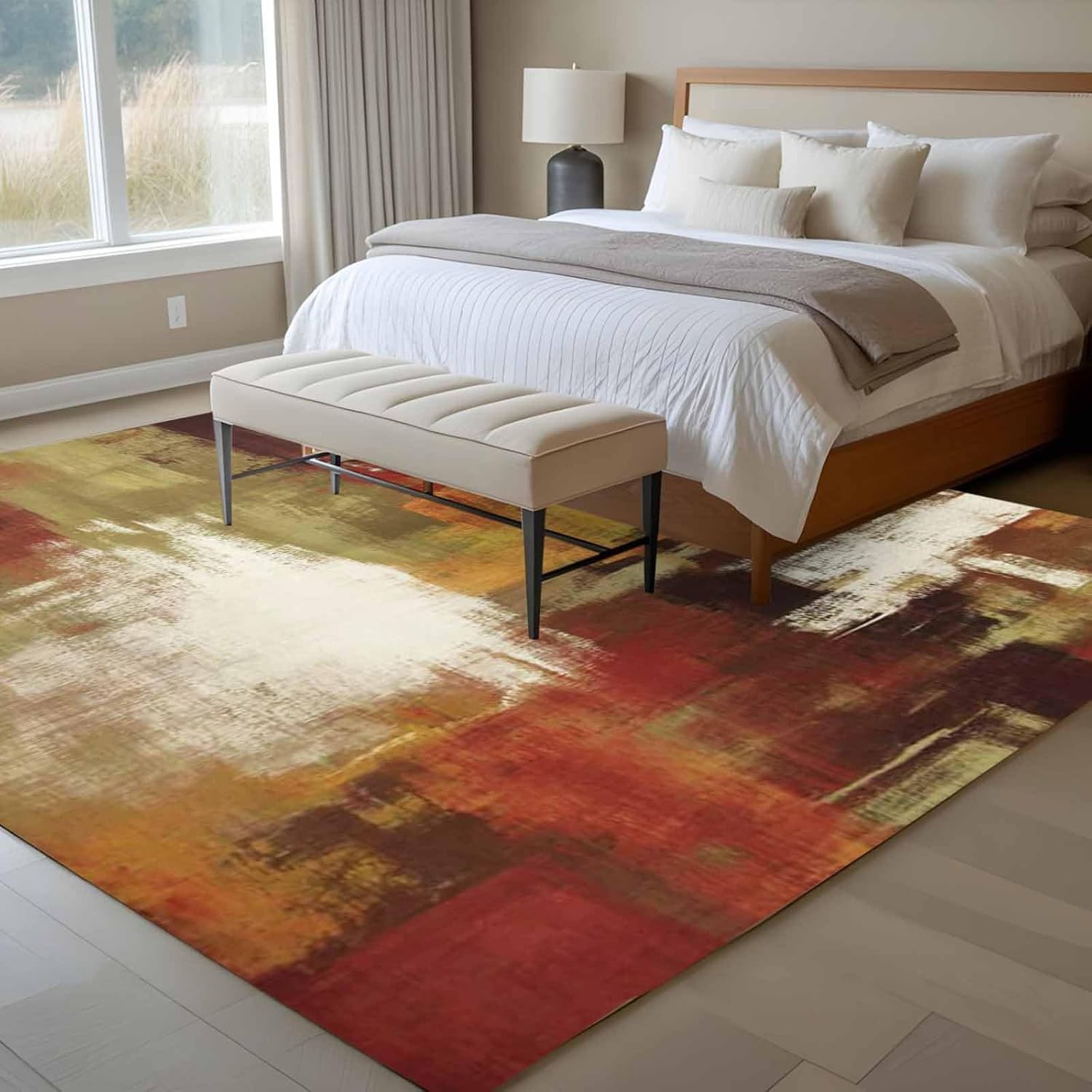 Burnt Orange Area Rugs 5×7 for Living Room, Fall Modern Oil Painting Abstract
