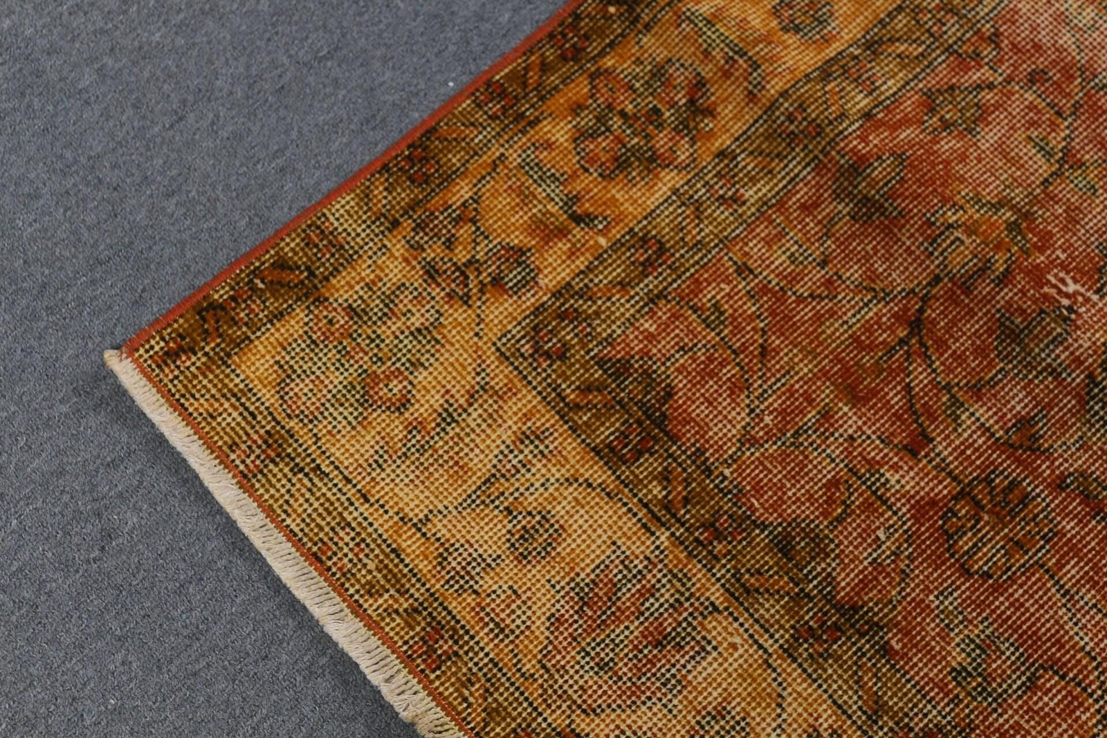 3,7×6,5 ft Rug, Vintage Turkish Rug, Orange Yellow Abstract Rug