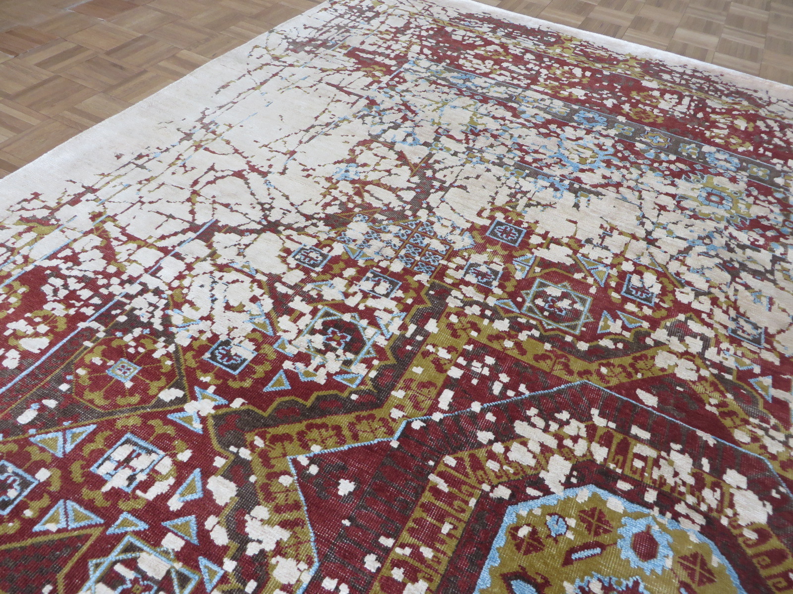 8’10 X 11’11 Hand Knotted Broken Heriz Modern Oriental Rug With Silk G5952
