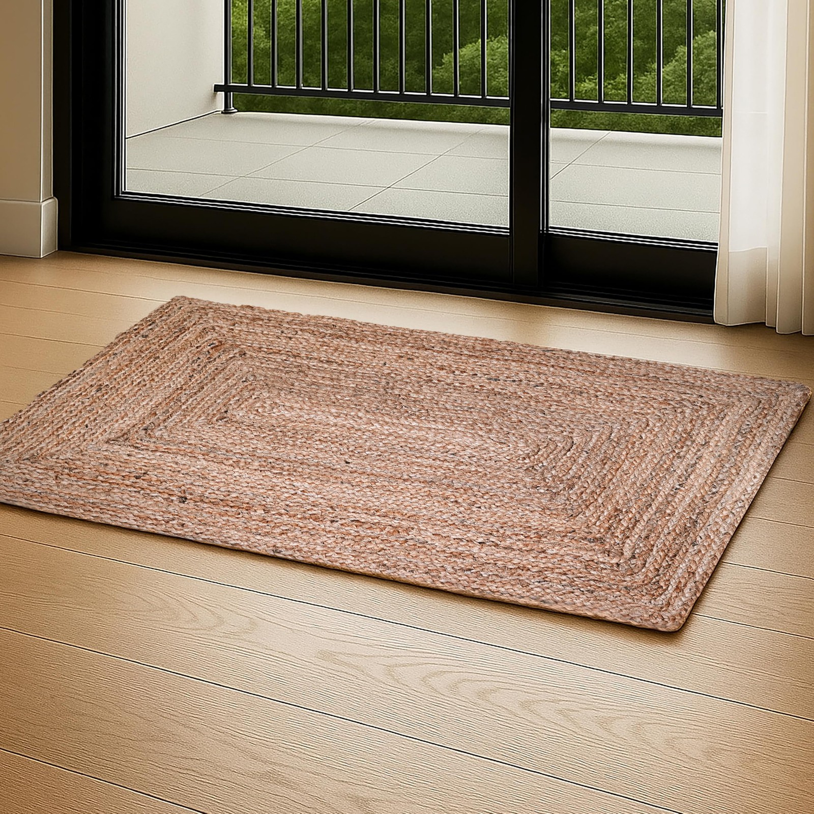 Ramanta Home Hand Woven Jute Braided Rug 2’x3′ – Natural, Boho Reversible Floor
