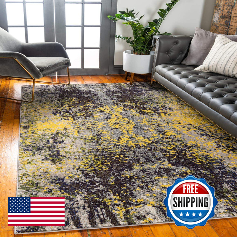 Unique Loom Estrella Collection Distressed Abstract Dark Colors Modern Area Rug