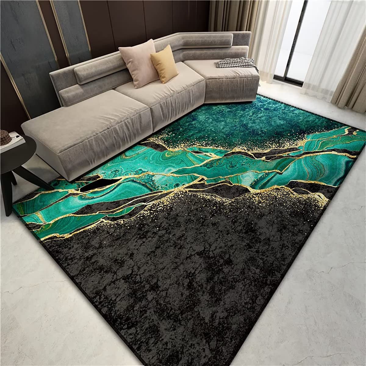 Qkjtyt Green Black Marble Texture Area Rug 3′ x 5′ (Rectangular), K26n1