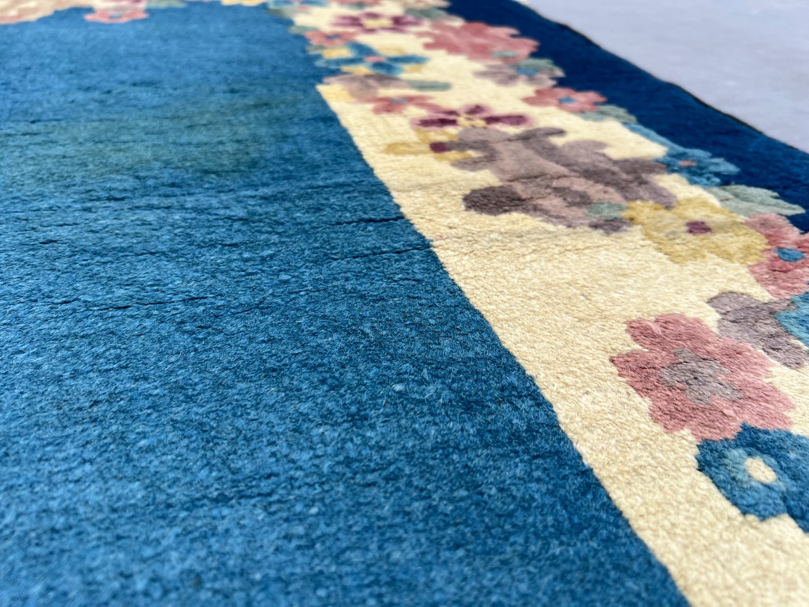Blue Oval Floral Rug 3×4.10 Vintage Hand Knotted Wool Garland Luxury Carpet