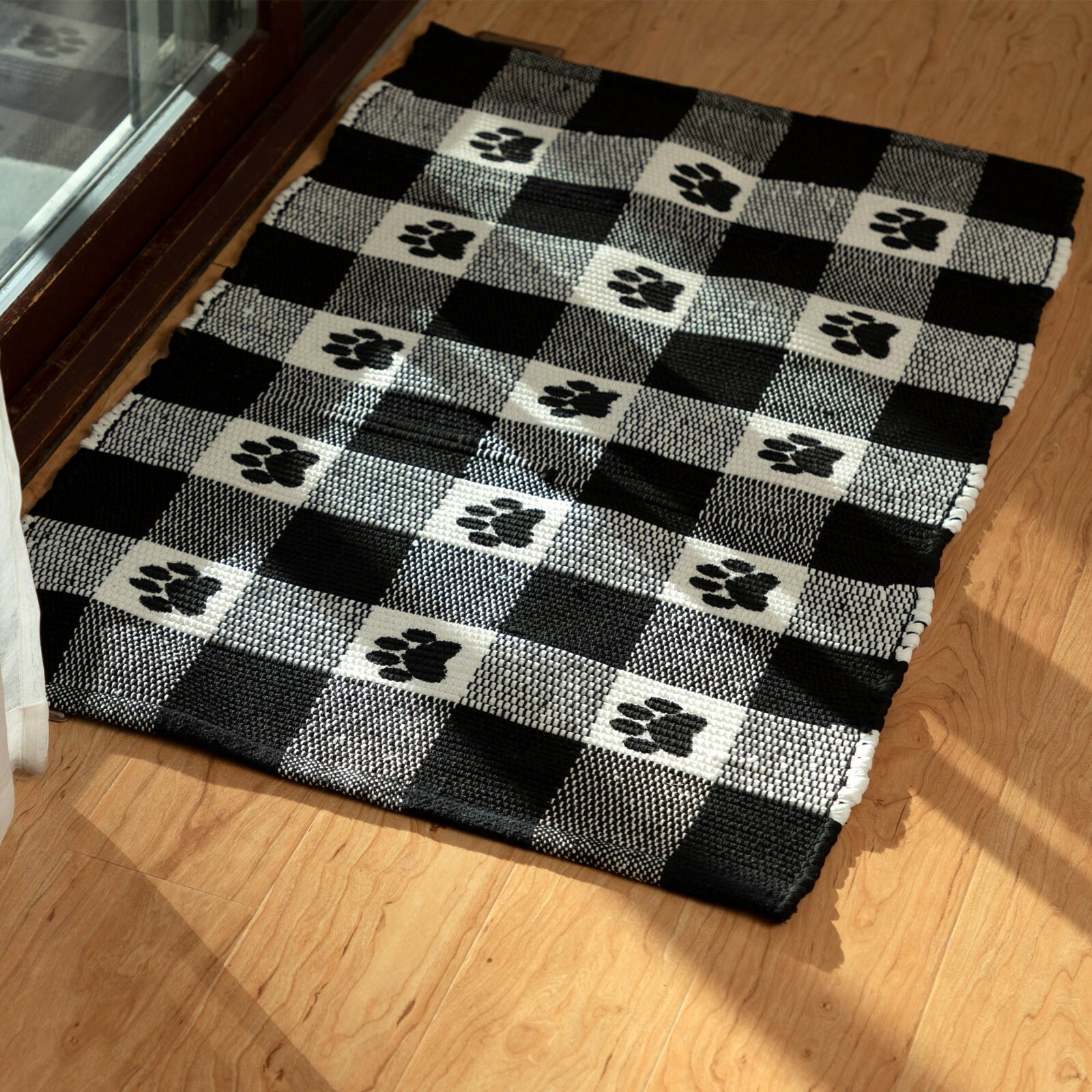 Checkered Paw Print Handmade Rug