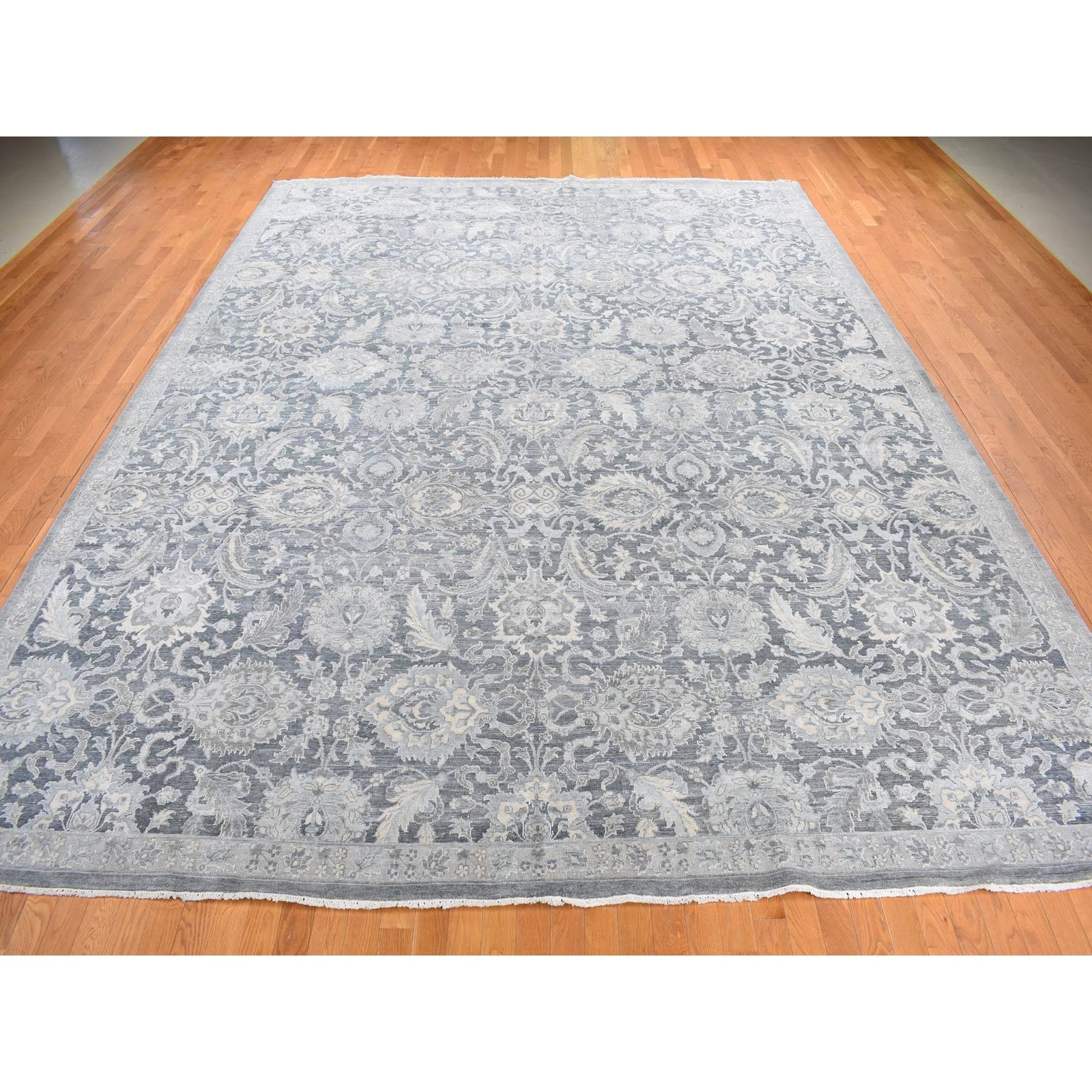 12’x15’8″ Gray Hand Knotted Oushak Influence Silk with Wool Oversized Rug R87953