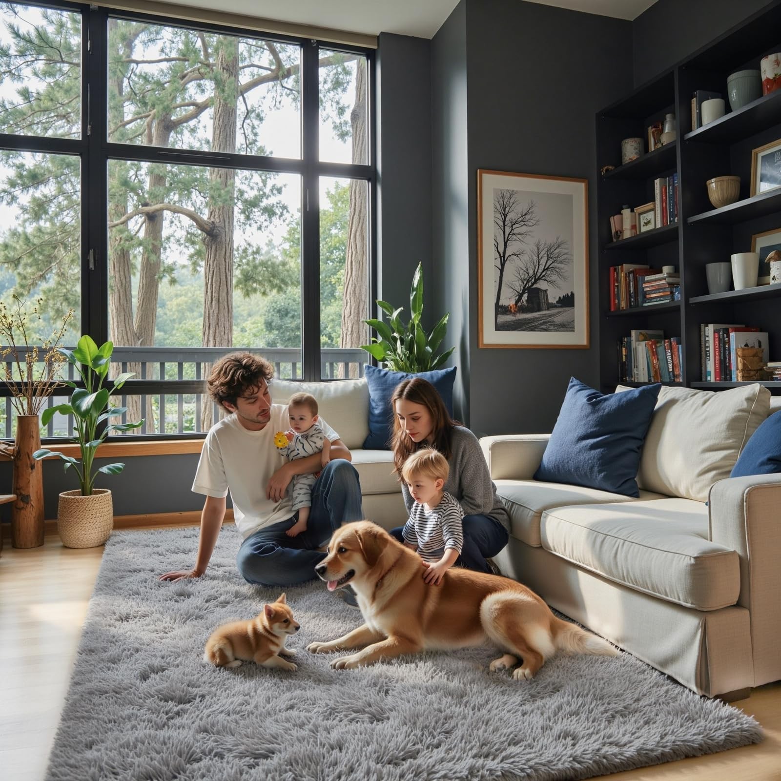 5×8 Fluffy Shag Rug Grey Modern Soft Non Slip Indoor Floor Carpet for Living Roo