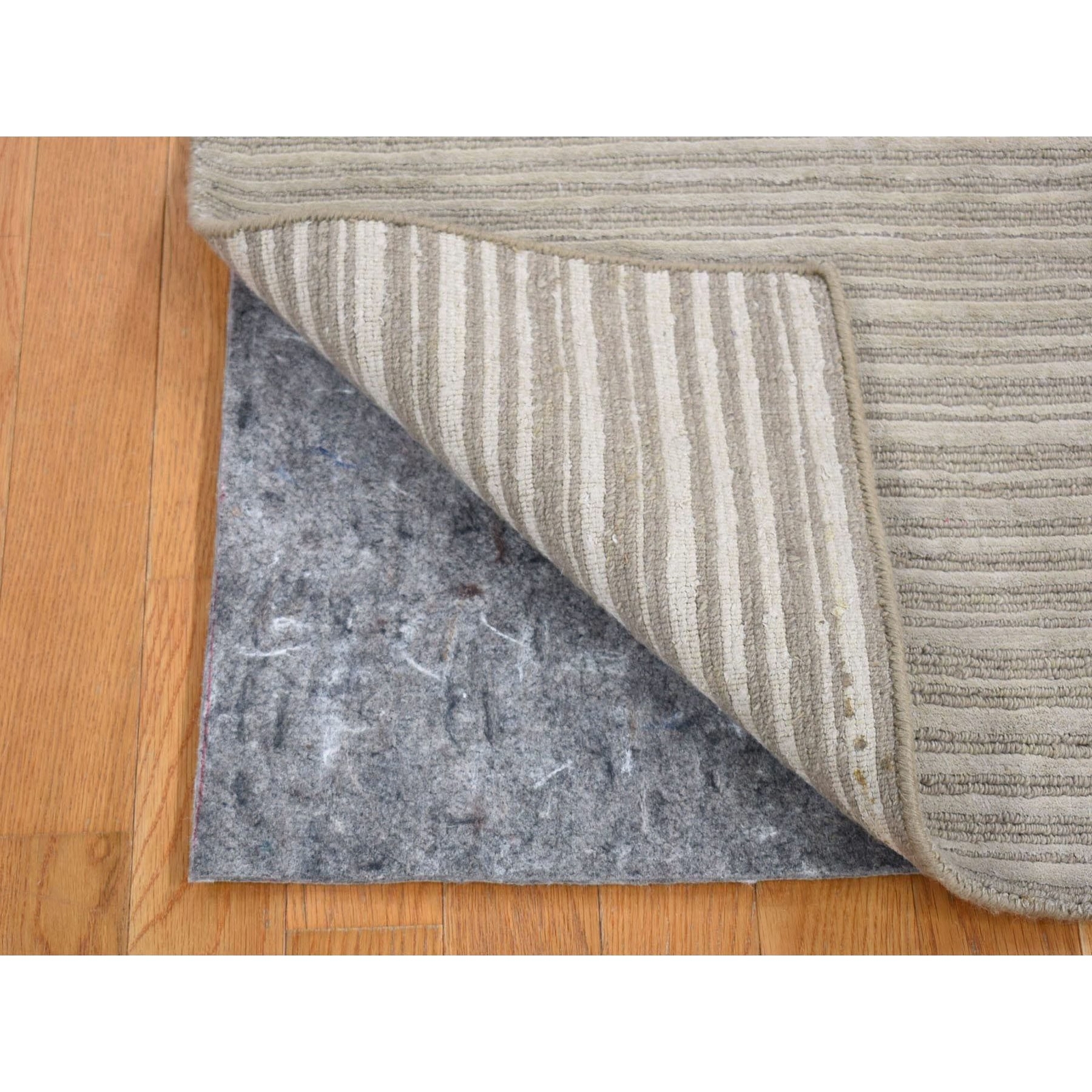 2’x3′ Beige Modern Stripe Design Hand Loomed Wool and Silk Mat Rug R80417