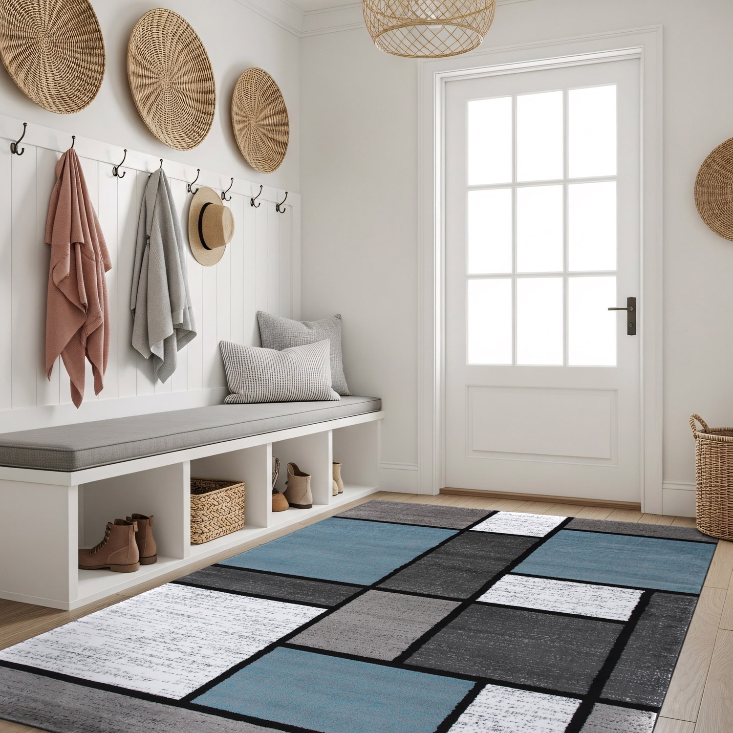 Rugshop Area Rug Contemporary Modern Boxed Color Block Rugs for Living Room 5×7