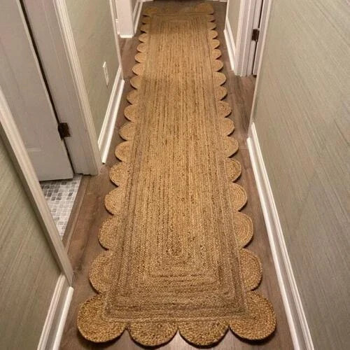 Runner jute rug latest scallop design rustic look carpet for living room rugs