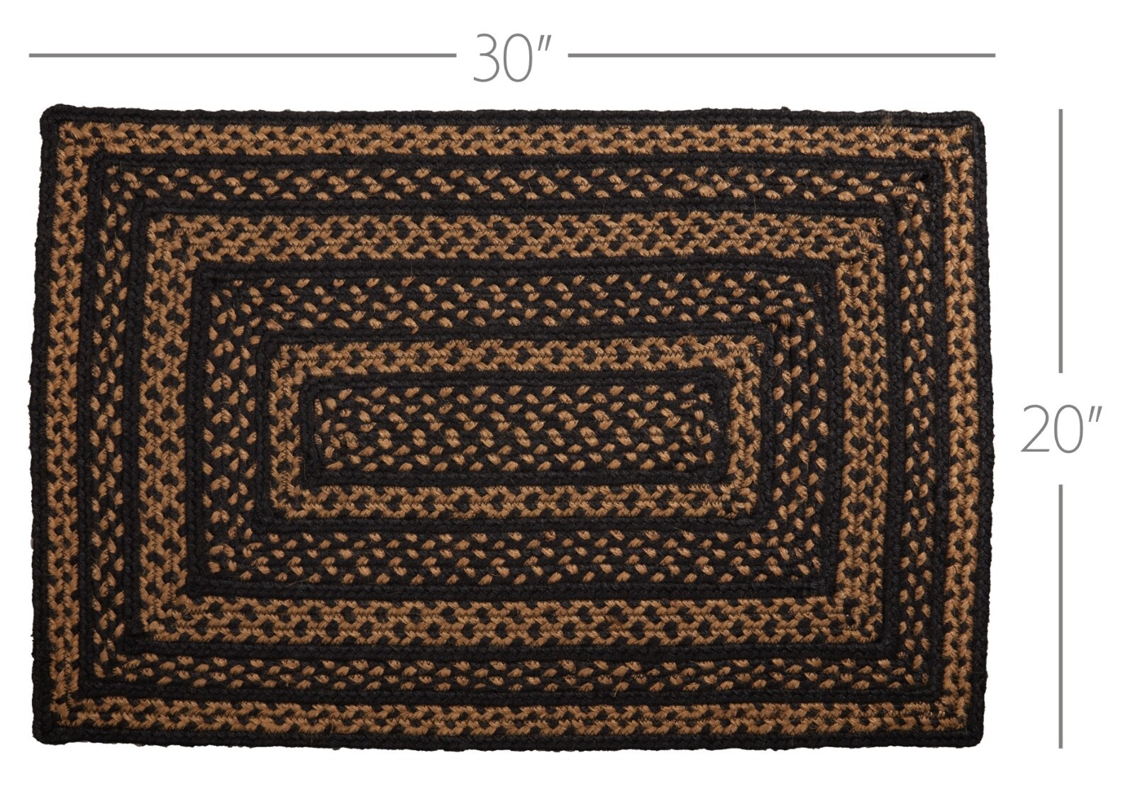 Black & Tan Rectangle Braided Area Rug Country Farmhouse-Style w/ Non-Slip Pad