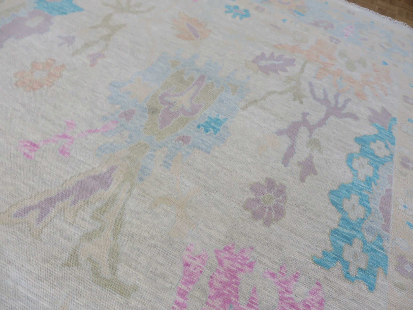 9’11 x 14’1 Hand Knotted Ivory Colorful Modern Oushak Oriental Rug G14693