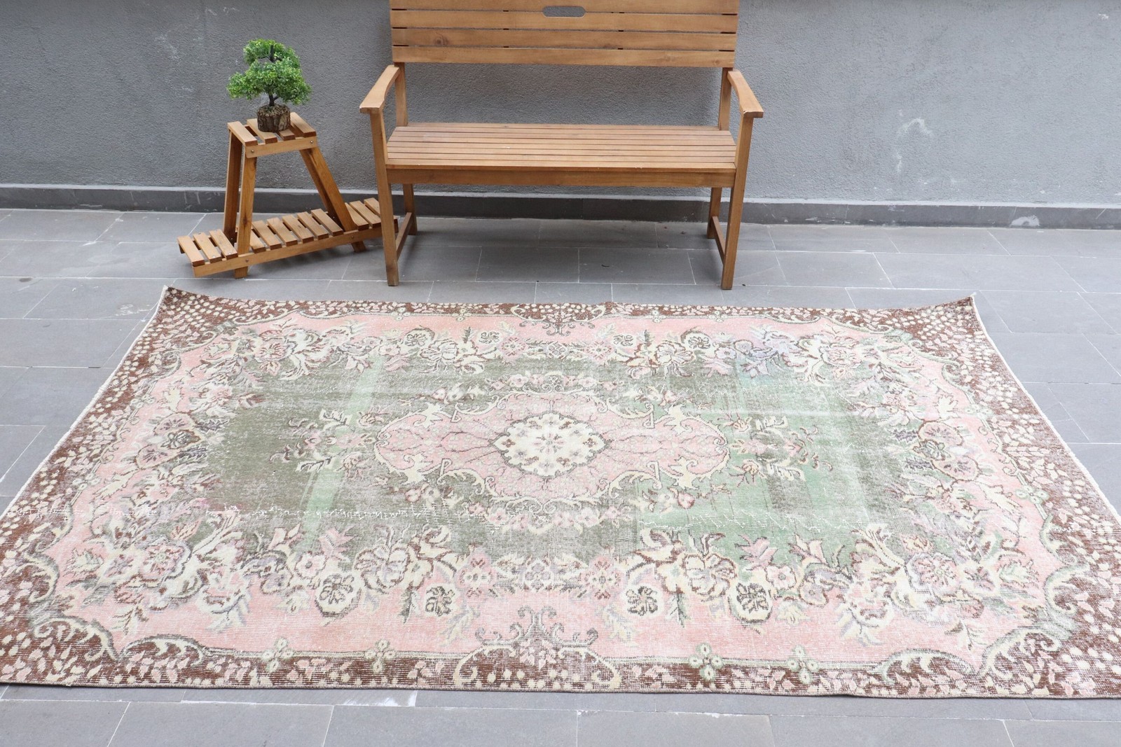 5,2×9 ft Rug, Vintage Turkish Rug, Pink Brown Ombré Wool Rug