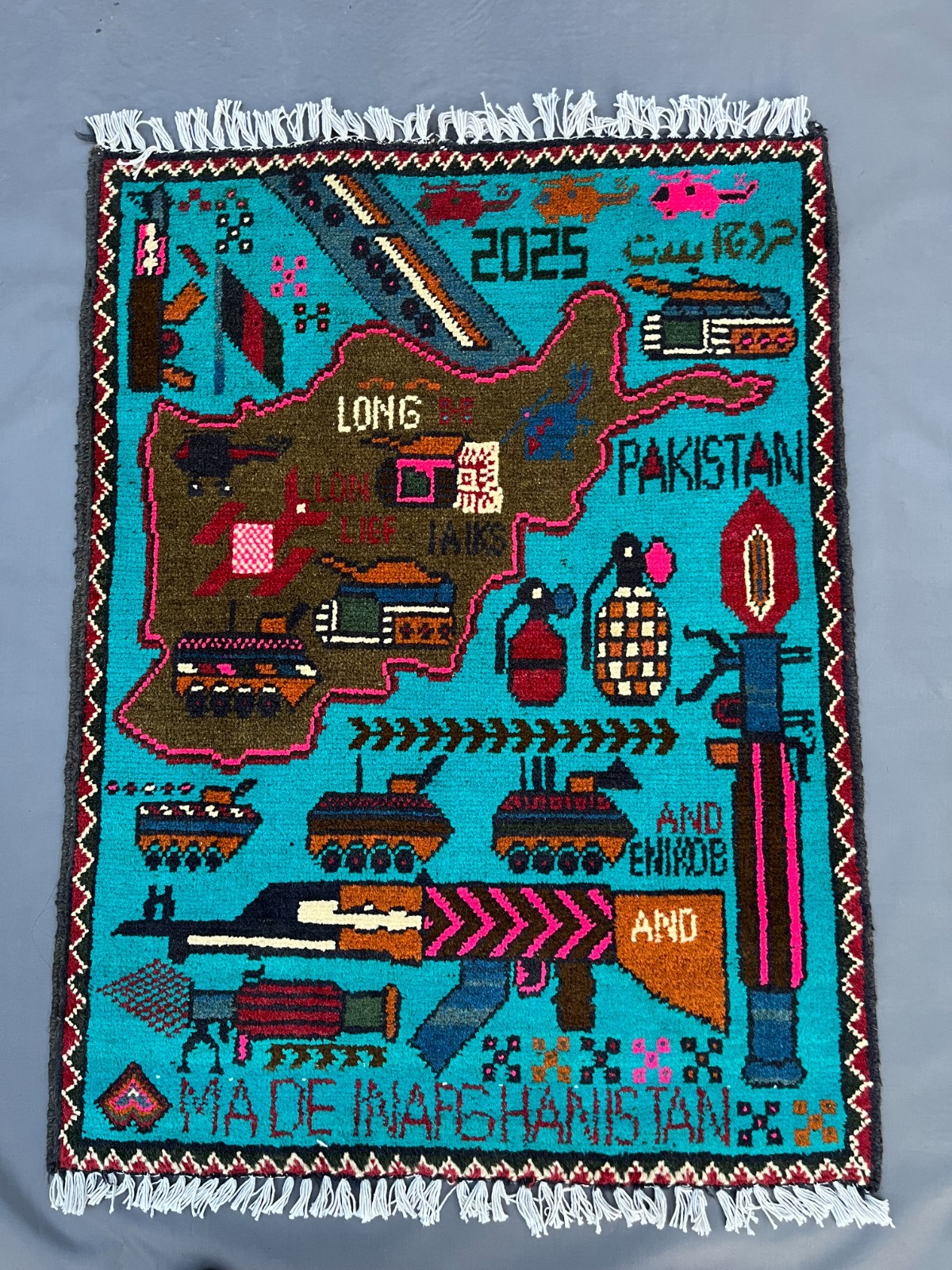 2’1 x 2’8 Ft Colorful Afghan War Rug –2025 Map of Afghanistan Military Pictorial