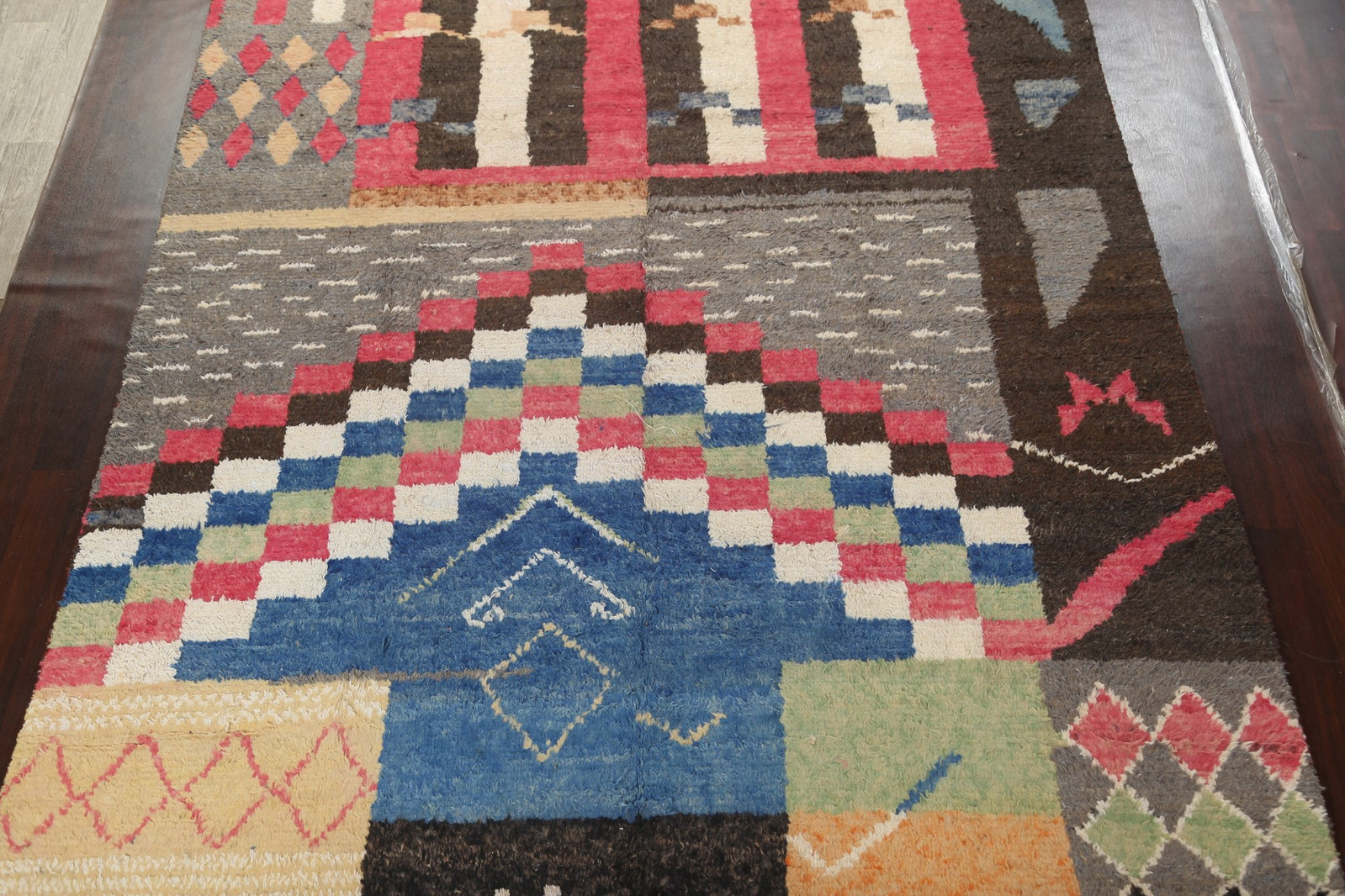 Abstract Moroccan Rug 10×15 Ft Handmade Large Geometric Wool Carpet Living Room