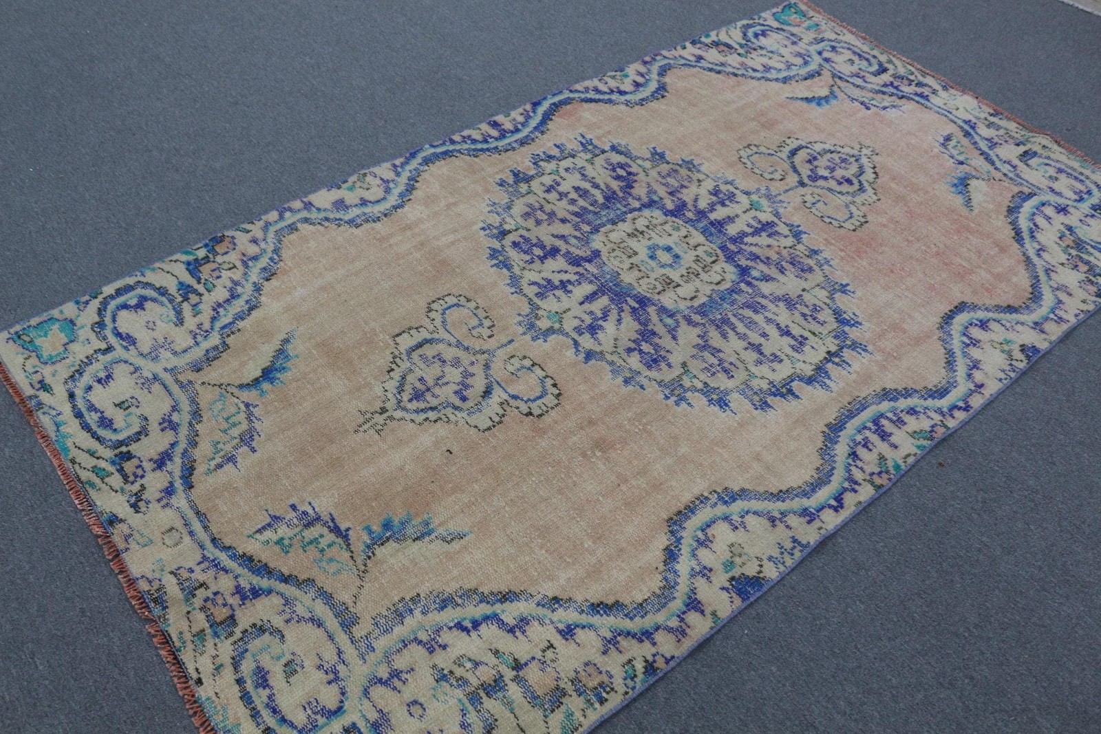 Turkish 4,4×7,7 ft Rug, Vintage Rug, Blue Southwestern Rug Wool