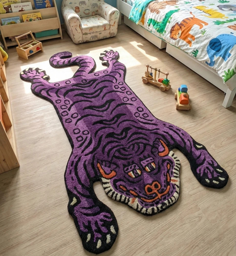 Hand Tufted Tibetan Tiger Rug 2×3 3×5 ft Handmade Wool Tiger Skin Kids Room Rugs