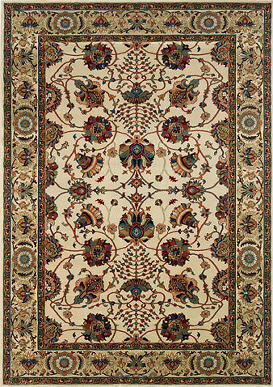 Ivory Persien Vines Leaves Bordered Area Rug 431O3 – Aprx 4′ x 6′