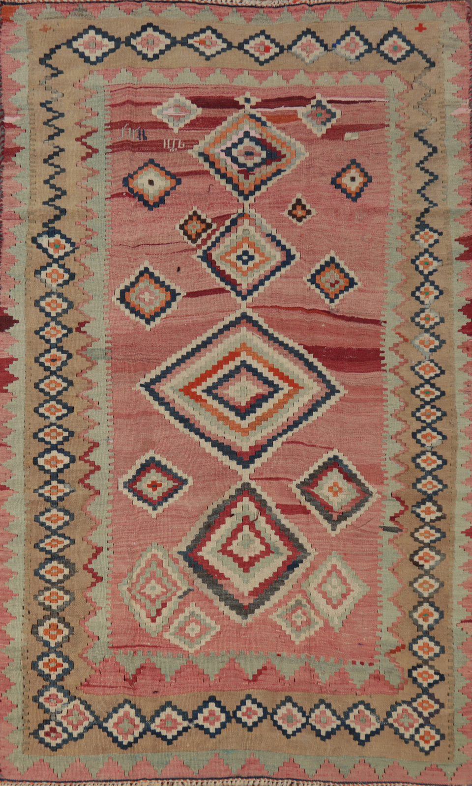 Flat-weave Vegetable Dye Kilim Area Rug Tribal Wool Pink Reversible Carpet 5×8