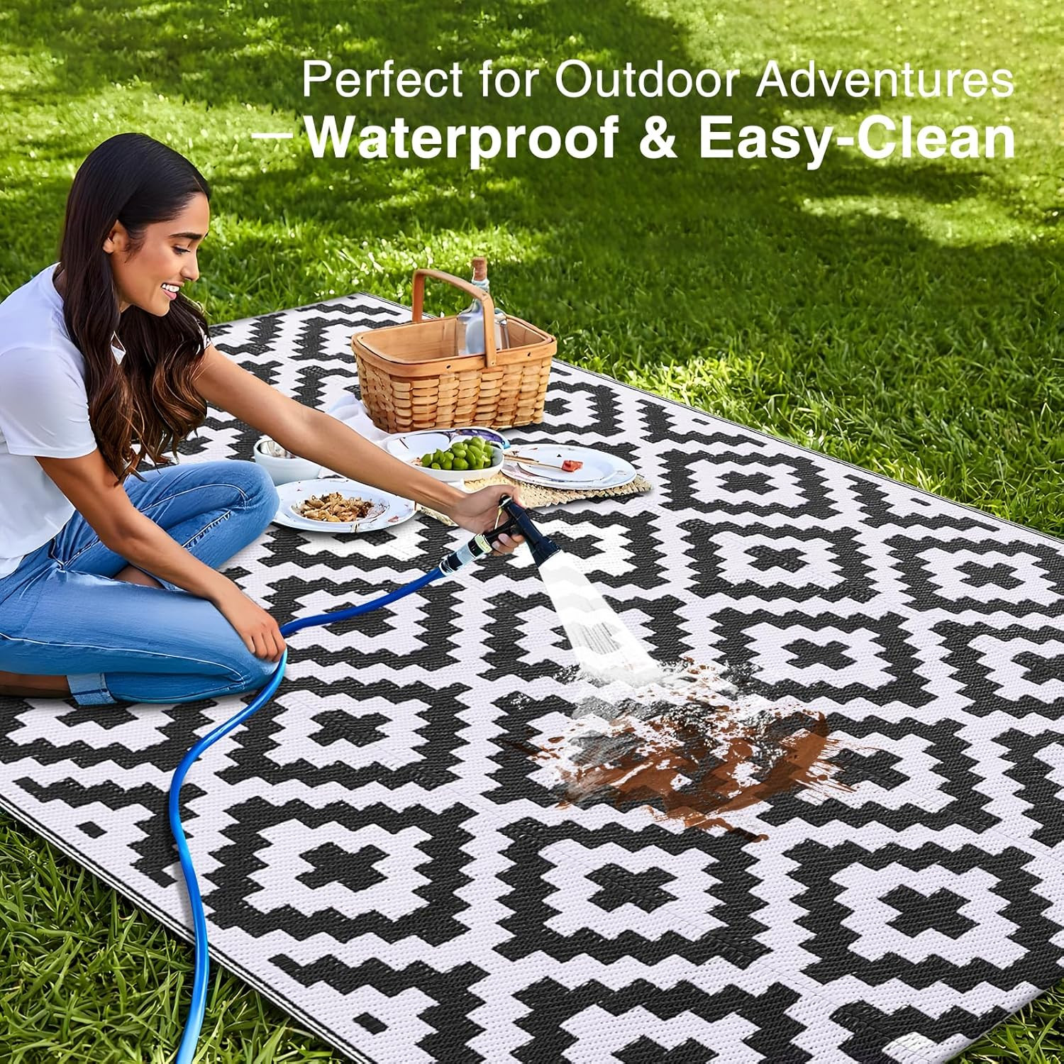 OLANLY Waterproof Outdoor Rug 5X8 Ft, Outdoor Plastic Straw Rug for Camping, RV