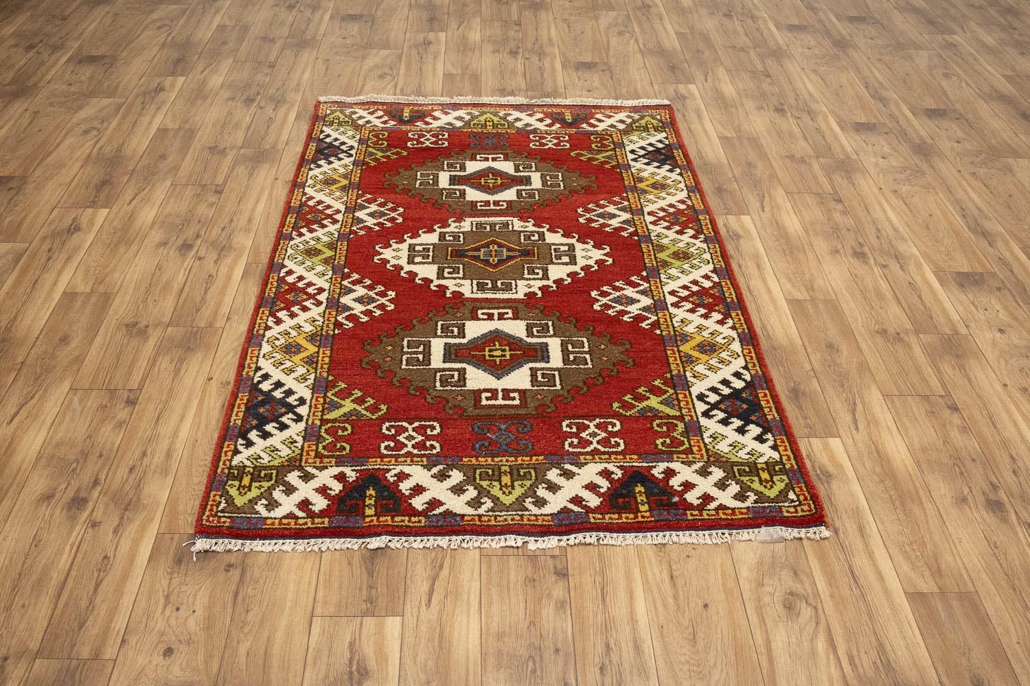 Handmade Kazak Oriental Rug Geometric Tribal Style Wool Carpet Pakistan 4×6 Ft