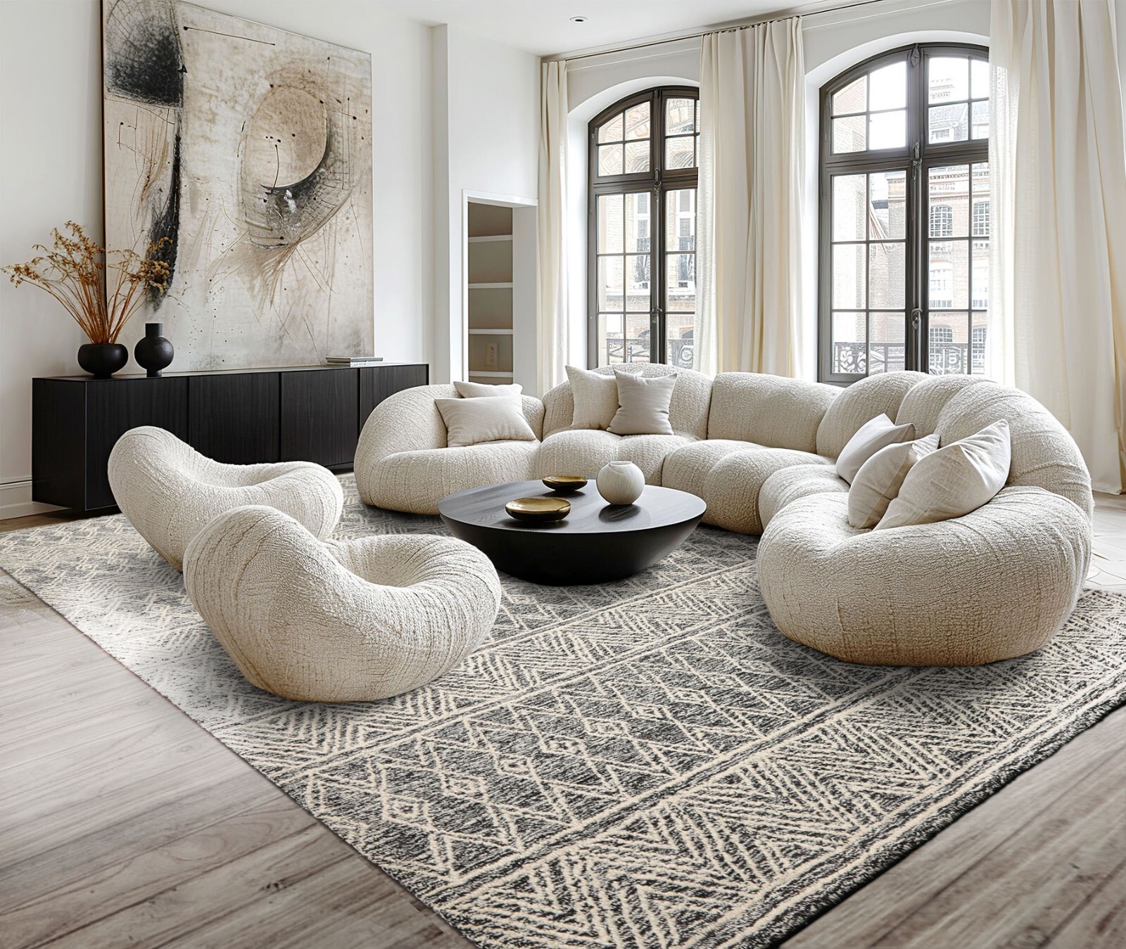 LoomBloom Multi Sizes Modern Black & White Hand Tufted Geometric Wool Area Rug