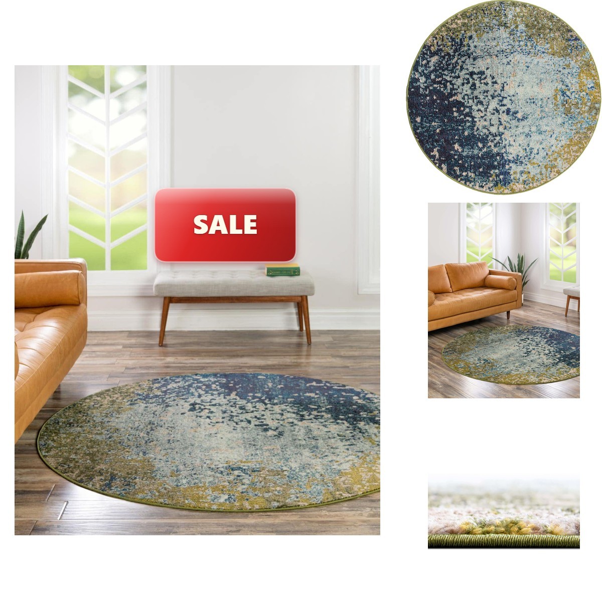 Unique Loom Estrella Collection Vella Area Rug Round 3′ 3″ x 3′ 3″ Blue/Gray