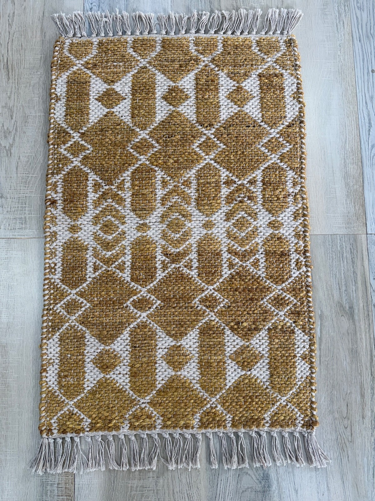 Jute Cotton Hand Woven Area Rug Golden Natural Traditional Scandinavian Kilim