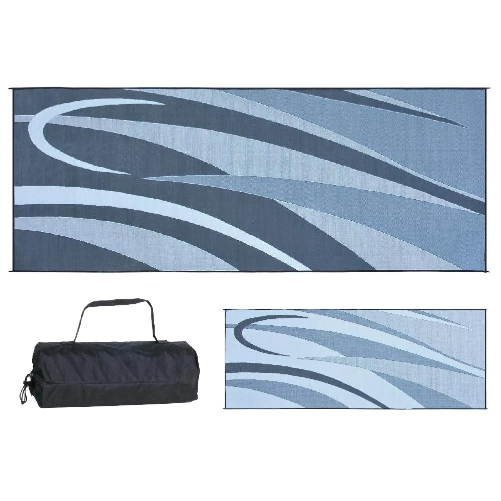 Camping Graphic Mat 8′ x 20′ Black/Silver Outdoor Rug for RV, Patio, or Beach